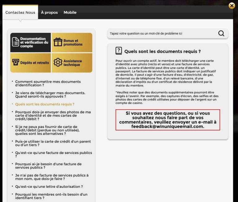 FAQ Win Unique Casino